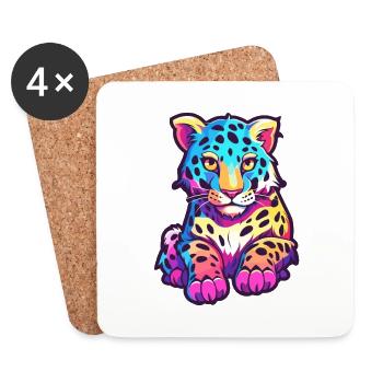 Amur Leopard Colorful Watercolor Cartoon Kawaii An - Coasters (set of 4) - white - Front