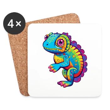 Chamäleon Bunte Aquarell-Karikatur Kawaii Anima - Untersetzer (4er-Set) - Weiß - Vorne