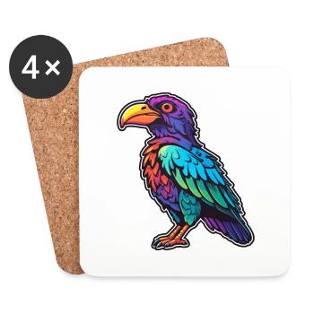 Crow Colorful Watercolor Cartoon Kawaii Animal - Coasters (set of 4) - white - Front
