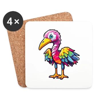 Crane Colorful Watercolor Cartoon Kawaii Animal - Coasters (set of 4) - white - Front