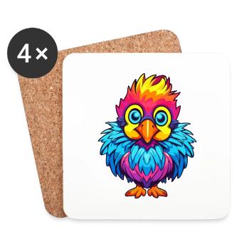 Chicken Colorful Watercolor Cartoon Kawaii Animal - Coasters (set of 4) - white - Front