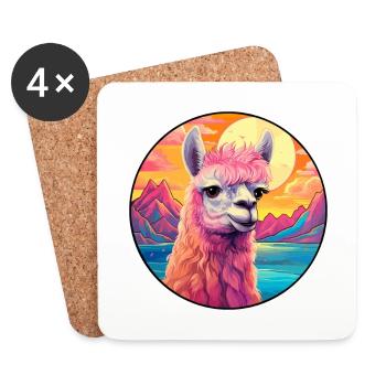 Alpaga Aquarelle Colorée Dessin Animé Kawaii Animal - Dessous de verre (lot de 4) - blanc - Devant