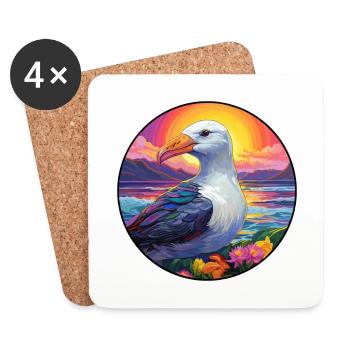 Albatross Colorful Watercolor Cartoon Kawaii Pet - Coasters (set of 4) - white - Front