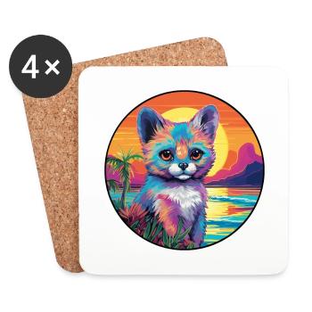 Aye Aye Bunte Aquarell-Karikatur Kawaii-Tier - Untersetzer (4er-Set) - Weiß - Vorne