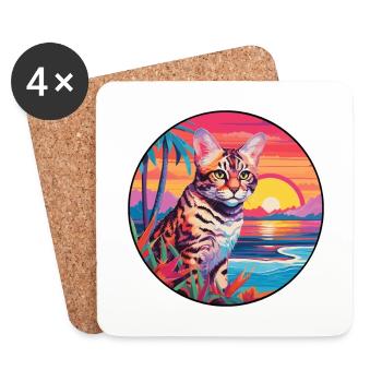 Rotluchs buntes Aquarell Karikatur Kawaii Tier - Untersetzer (4er-Set) - Weiß - Vorne
