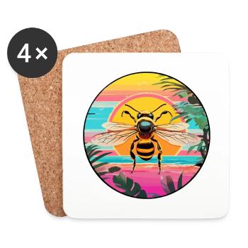 Bee Colorful Watercolor Cartoon Kawaii Animal - Coasters (set of 4) - white - Front
