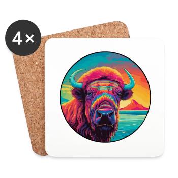 Buffalo Aquarelle colorée Cartoon Kawaii Animal - Dessous de verre (lot de 4) - blanc - Devant