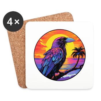 Crow Colorful Watercolor Cartoon Kawaii Animal - Coasters (set of 4) - white - Front