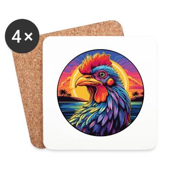 Chicken Colorful Watercolor Cartoon Kawaii Animal - Coasters (set of 4) - white - Front