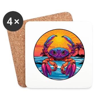 Craw Aquarelle colorée Dessin animé Kawaii Animal - Dessous de verre (lot de 4) - blanc - Devant