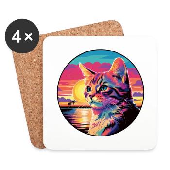 Katze buntes Aquarell Cartoon Kawaii Tier - Untersetzer (4er-Set) - Weiß - Vorne