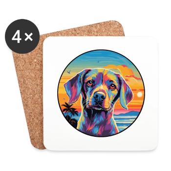 Dog Colorful Watercolor Cartoon Kawaii Animal - Coasters (set of 4) - white - Front