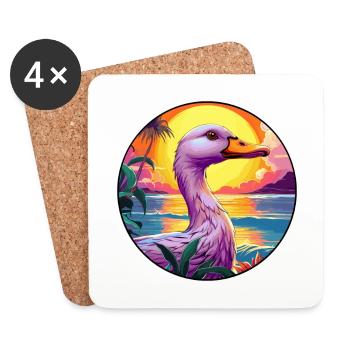 Duck Colorful Watercolor Cartoon Kawaii Animal - Coasters (set of 4) - white - Front