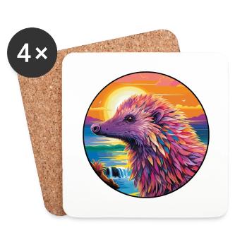 Echidna Buntes Aquarell Cartoon Kawaii Tier - Untersetzer (4er-Set) - Weiß - Vorne
