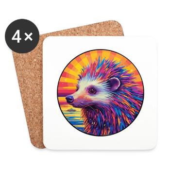 Porc-épic coloré aquarelle dessin animé kawaii animal de compagnie - Dessous de verre (lot de 4) - blanc - Devant