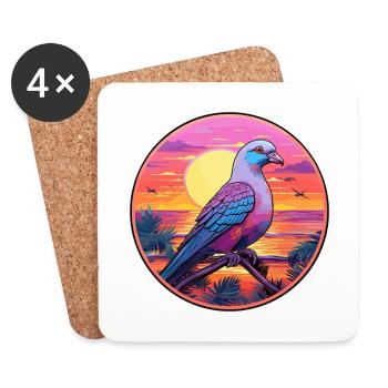 Pigeon Colorful Watercolor Cartoon Kawaii Animal - Coasters (set of 4) - white - Front