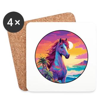 Ponny coloré aquarelle dessin animé Kawaii Animal - Dessous de verre (lot de 4) - blanc - Devant