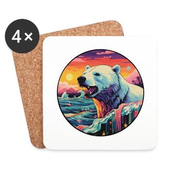 ours polaire coloré aquarelle dessin animé Kawaii animal de compagnie - Dessous de verre (lot de 4) - blanc - Devant