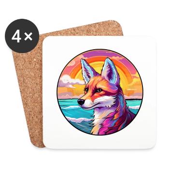 Fox Colorful Watercolor Cartoon Kawaii Animal - Coasters (set of 4) - white - Front