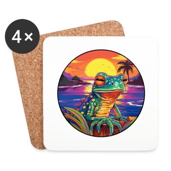 grenouille coloré aquarelle dessin animé Kawaii Animal - Dessous de verre (lot de 4) - blanc - Devant