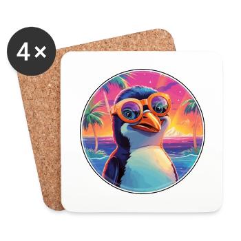 Penguin Colorful Watercolor Cartoon Kawaii Animal - Coasters (set of 4) - white - Front