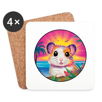 Hamster Colorful Watercolor Cartoon Kawaii Animal - Coasters (set of 4) - white - Front