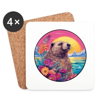Marmotte Aquarelle colorée Cartoon Kawaii Pet - Dessous de verre (lot de 4) - blanc - Devant