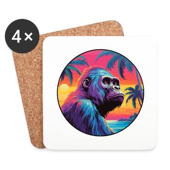 Gorilla Colorful Watercolor Cartoon Kawaii Animal - Coasters (set of 4) - white - Front