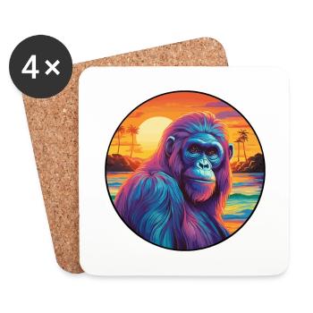 Orangutan Colorful Watercolor Cartoon Kawaii Pet - Coasters (set of 4) - white - Front