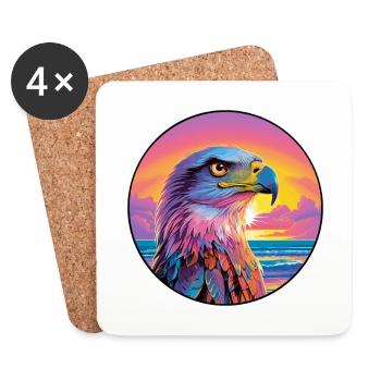 Hawk Colorful Watercolor Cartoon Kawaii Animal - Coasters (set of 4) - white - Front
