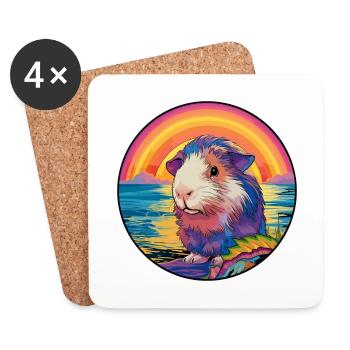 Guinea Pig Colorful Watercolor Cartoon Kawaii Pet - Coasters (set of 4) - white - Front
