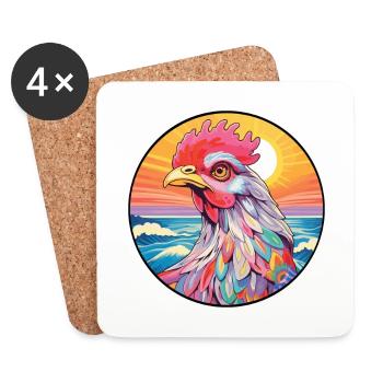 Poule coloré aquarelle dessin animé Kawaii Animal - Dessous de verre (lot de 4) - blanc - Devant