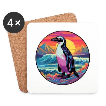 Penguin Colorful Watercolor Cartoon Kawaii Animal - Coasters (set of 4) - white - Front