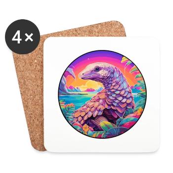 Pangolin Aquarelle Colorée Dessin Animé Kawaii Animal - Dessous de verre (lot de 4) - blanc - Devant