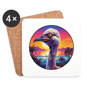 Strauß buntes Aquarell Cartoon Kawaii Tier - Untersetzer (4er-Set) - Weiß - Vorne