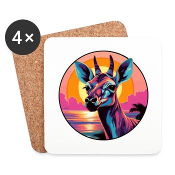 Okapi Colorful Watercolor Cartoon Kawaii Animal - Coasters (set of 4) - white - Front