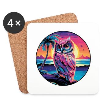 Owl Colorful Watercolor Cartoon Kawaii Animal - Coasters (set of 4) - white - Front