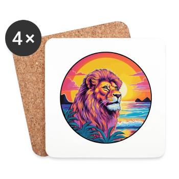 Lion Colorful Watercolor Cartoon Kawaii Animal - Coasters (set of 4) - white - Front