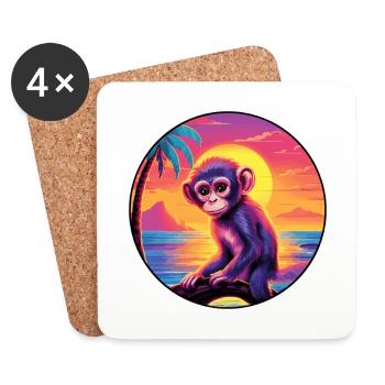 Monkey Colorful Watercolor Cartoon Kawaii Animal - Coasters (set of 4) - white - Front