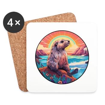 Marmot Colorful Watercolor Cartoon Kawaii Animal - Coasters (set of 4) - white - Front