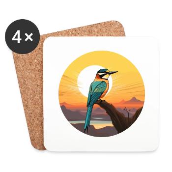 Bee Eater Colorful Watercolor Cartoon Kawaii Pet - Coasters (set of 4) - white - Front