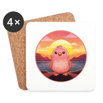 Chick Colorful Watercolor Cartoon Kawaii Animal - Coasters (set of 4) - white - Front