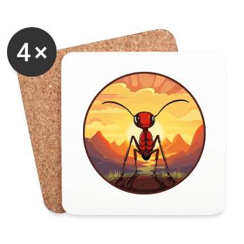 Ant Colorful Watercolor Cartoon Kawaii Animal - Coasters (set of 4) - white - Front