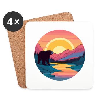 Bear Colorful Watercolor Cartoon Kawaii Animal - Coasters (set of 4) - white - Front