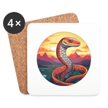 Cobra Snake Colorful Watercolor Cartoon Kawaii Pet - Coasters (set of 4) - white - Front