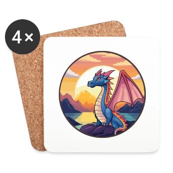 Drache Buntes Aquarell Cartoon Kawaii Tier - Untersetzer (4er-Set) - Weiß - Vorne