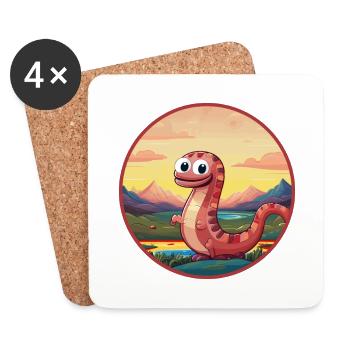 Earthworm Colorful Watercolor Cartoon Kawaii Pet - Coasters (set of 4) - white - Front