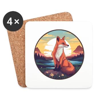 Gelehrter Fuchs Buntes Aquarell Cartoon Kawaii Haustier - Untersetzer (4er-Set) - Weiß - Vorne