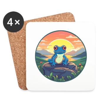 Grenouille Aquarelle Colorée Dessin Animé Kawaii Animal - Dessous de verre (lot de 4) - blanc - Devant