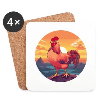 Chicken Colorful Watercolor Cartoon Kawaii Animal - Coasters (set of 4) - white - Front